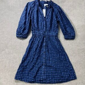 Never A Wallflower Blue Plaid Gingham Full Button Front Dress Small